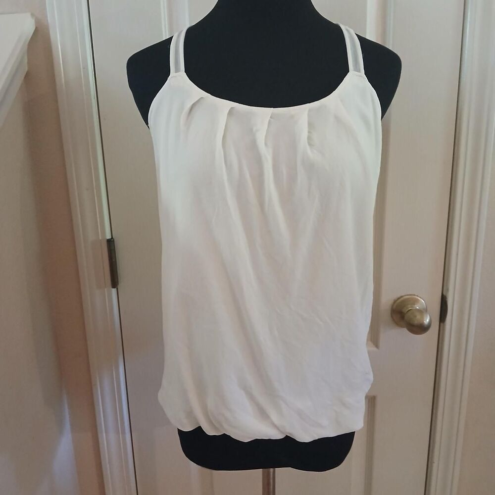 ECI New York Cream 100% Silk Racerback Tank Top L Quiet Luxury Basic Staple